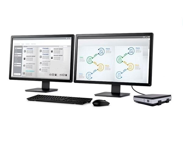 VDI 그래픽 요구 애플리케이션을 위한 듀얼 4K 디스플레이가 장착된 얇은 클라이언트.