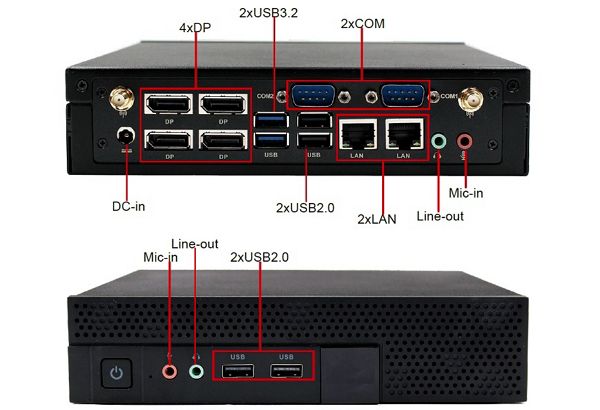 AMD Ryzen V1605B 精簡型迷你電腦，搭載 USB 3.2，支援4 個 4K 顯示器以及 2 個 COM 通訊埠