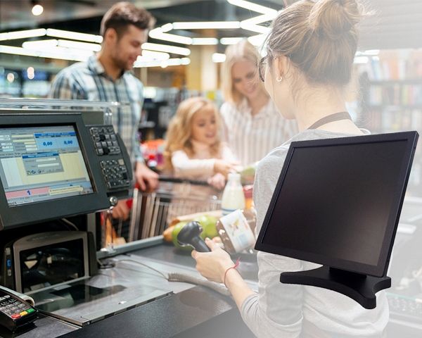 POS Intel Atom 17 pouces sans ventilateur avec panneau tactile résistif robuste pour le commerce de détail.